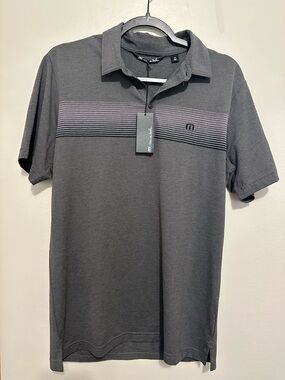 Travis Mathew Golf Polo Shirt Men's Medium Gray Stripe